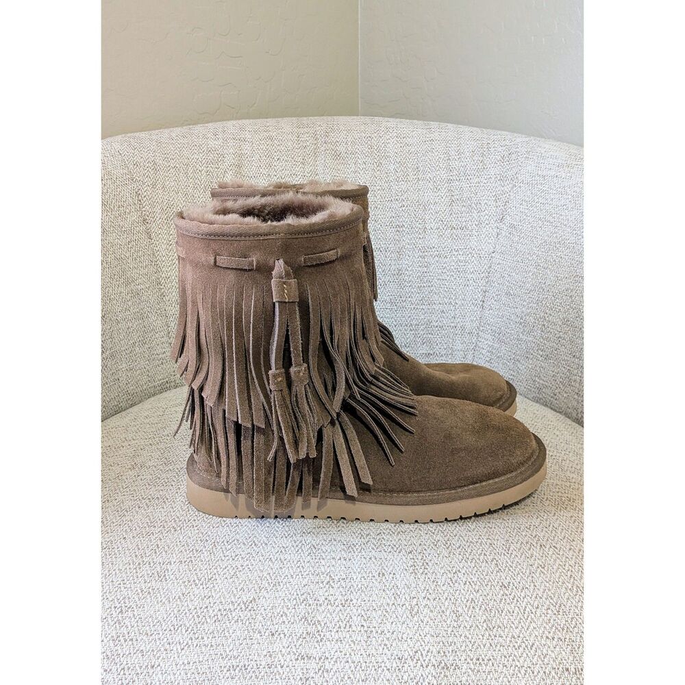 UGG Koolaburra Cable Short Fringe Boho Hippie Prariecore Slipper Boots SZ 7 - Picture 7 of 7